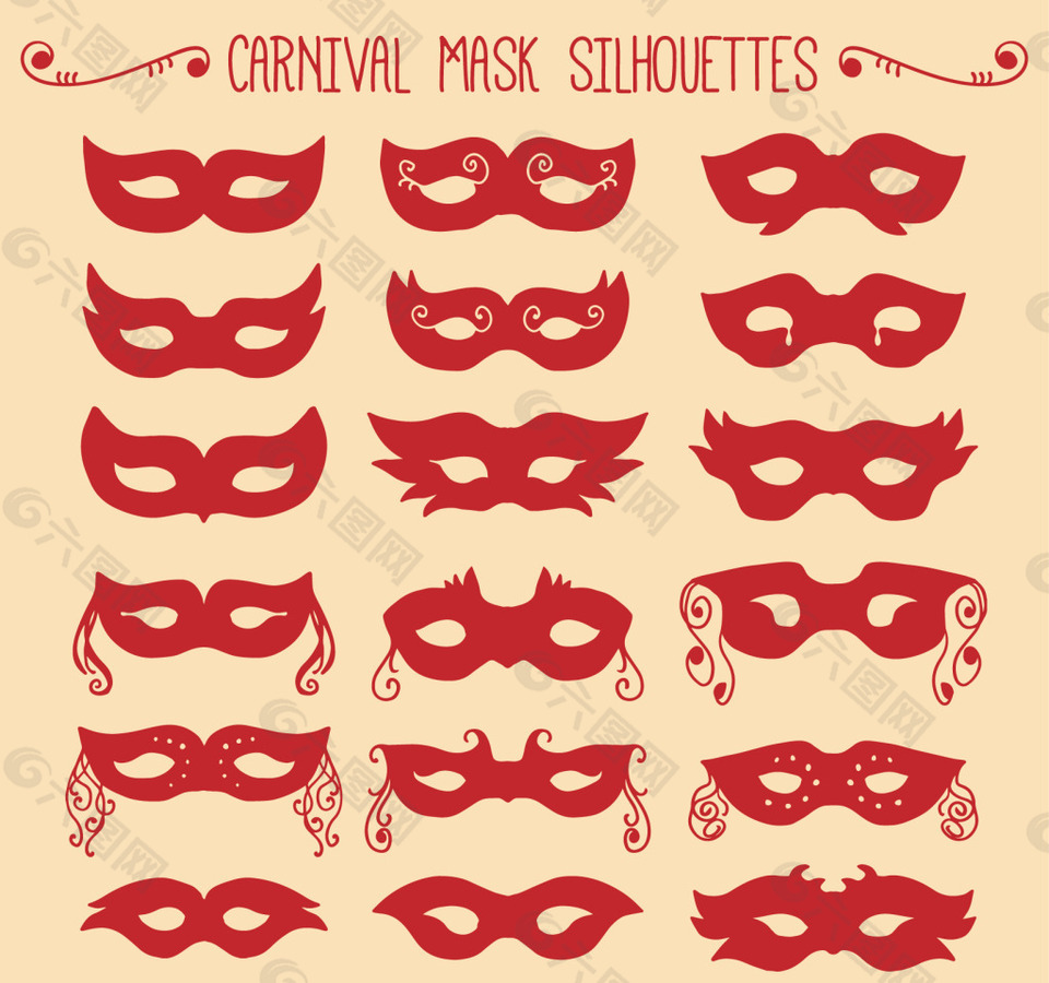 狂欢节红色矢量面具眼罩