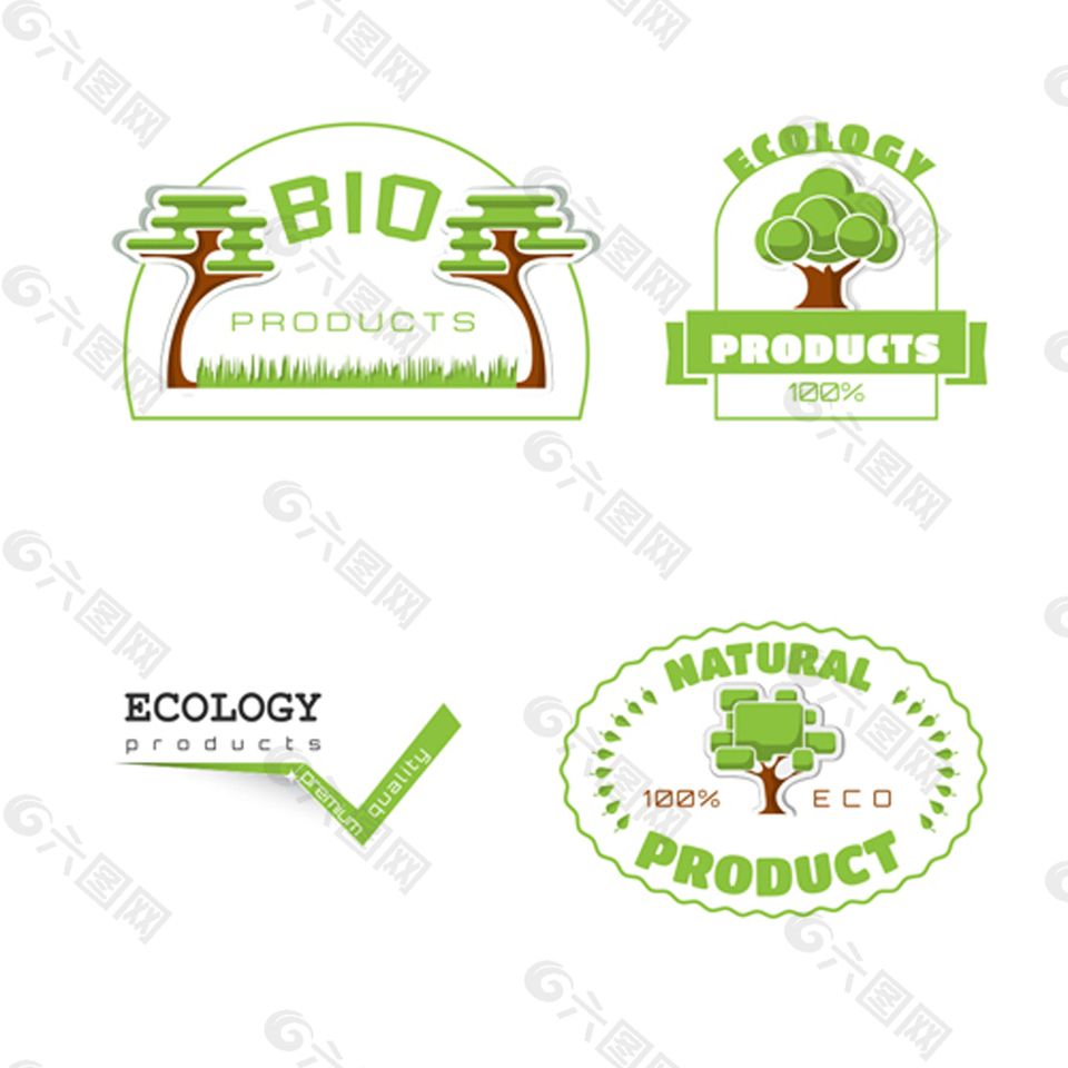 绿色环保有机食物标签矢量