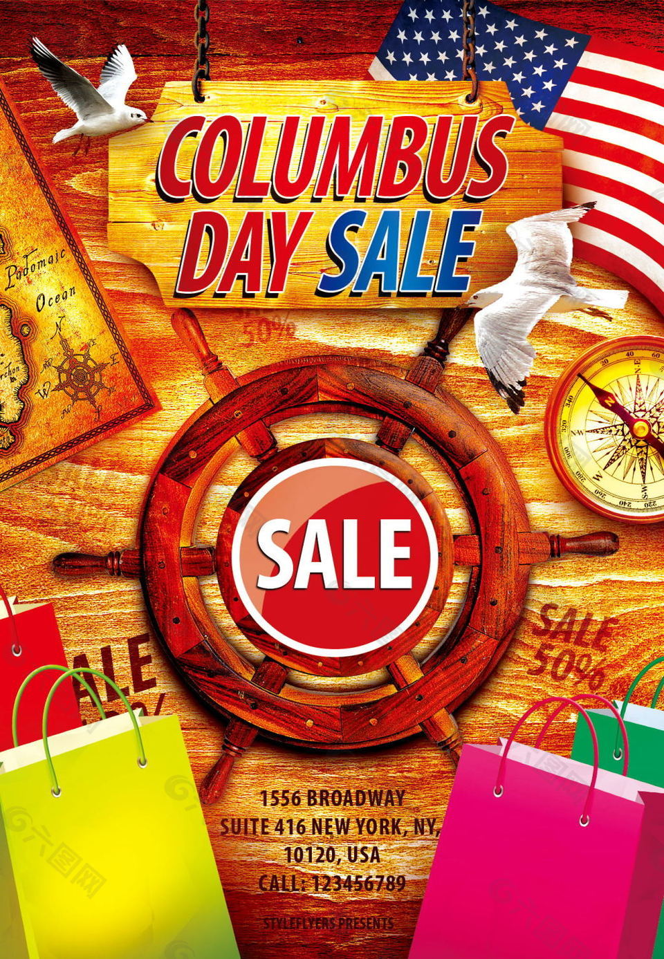 哥伦布日航海宣传单