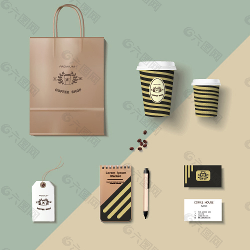 咖啡店铺视觉识别系统元素矢量素材矢量