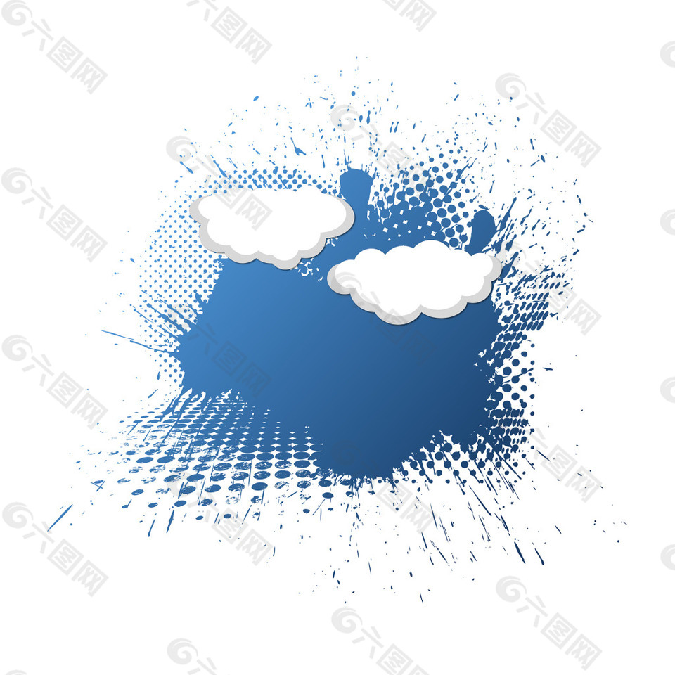 蓝色色调的垃圾和云矢量背景