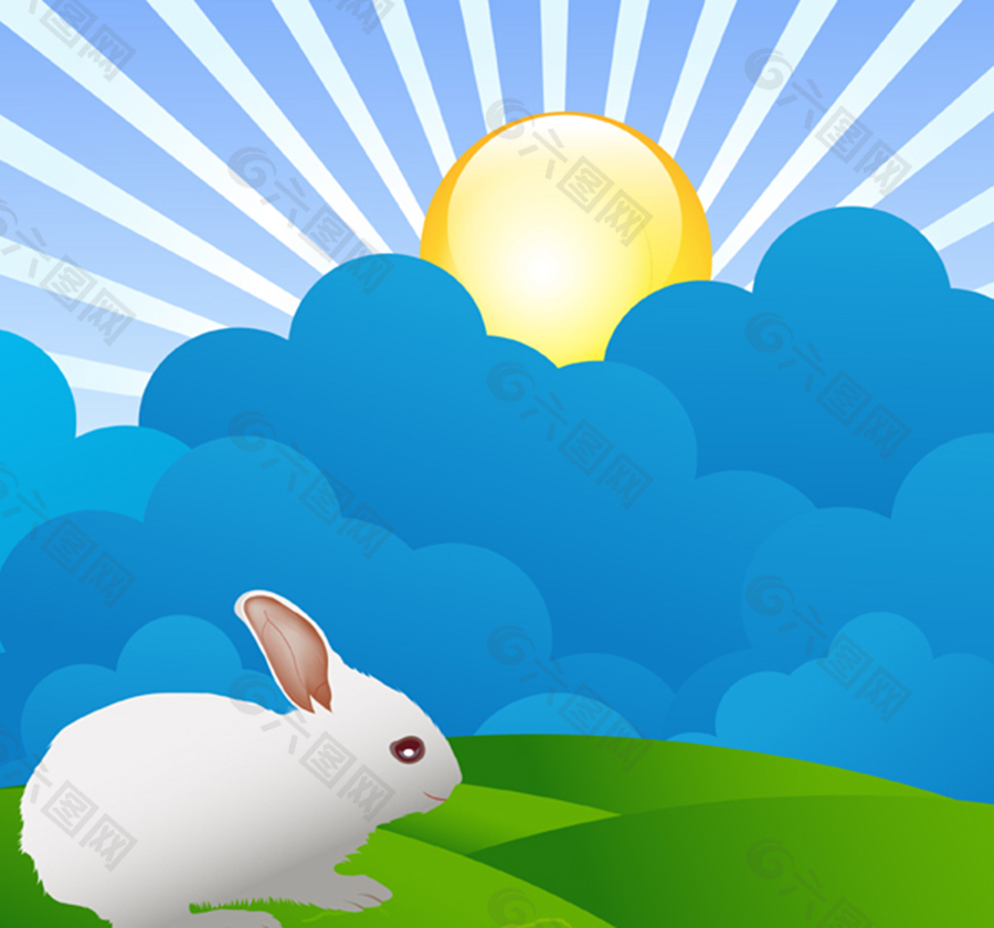 可爱小白兔太阳背景素材