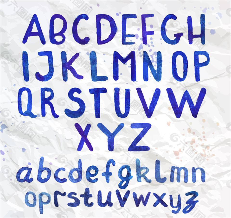 26个水彩大小写英文字母矢量图