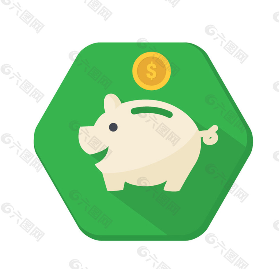六边形小猪存钱罐图标矢量图