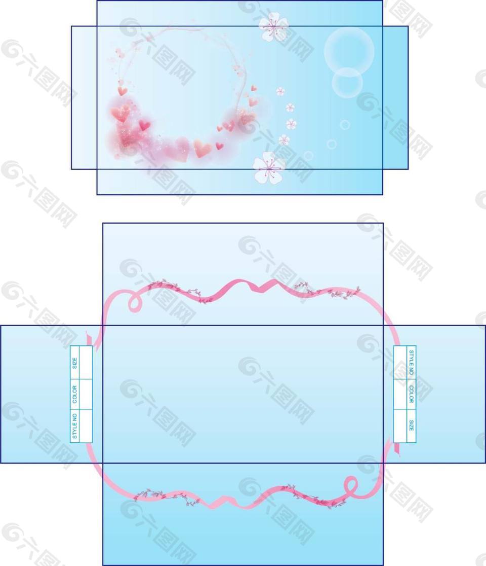 粉红桃心飘带泡泡圆圈渐变鞋盒设计