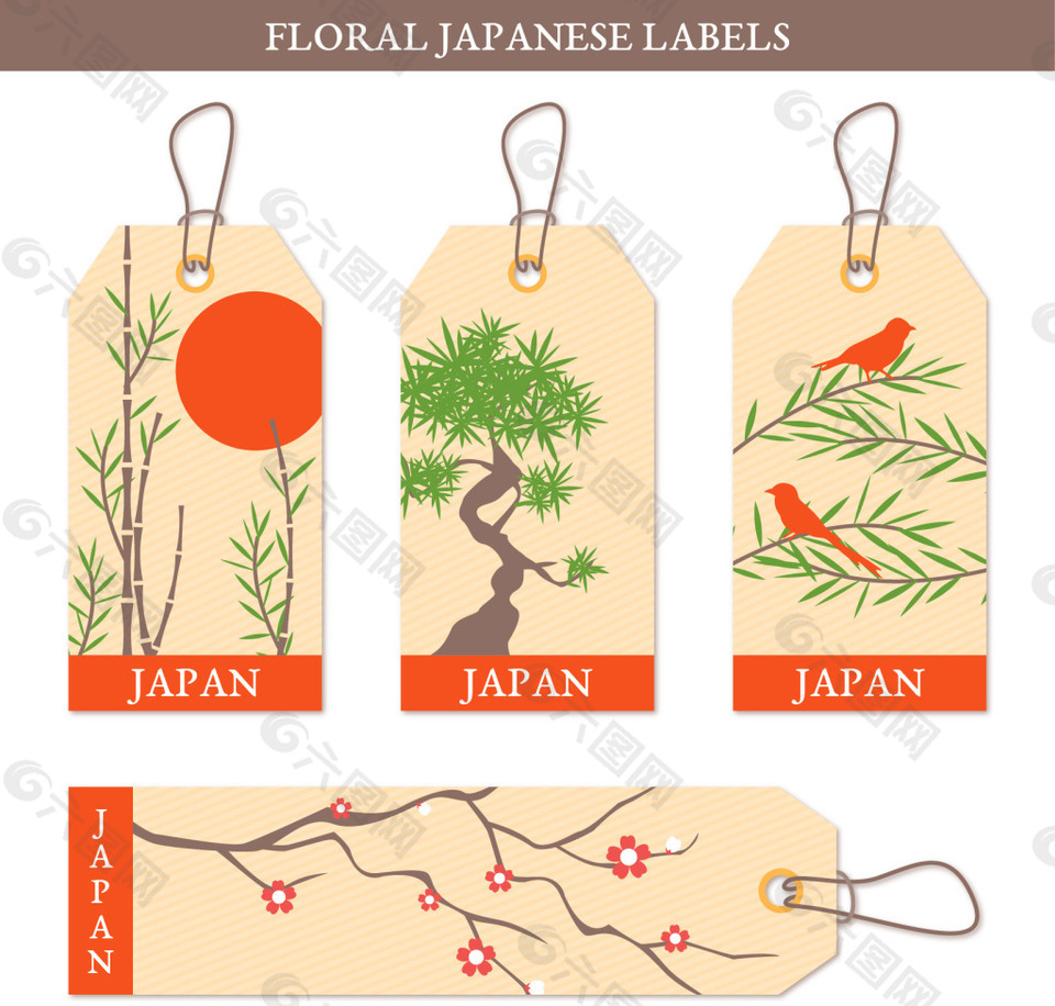 日本植物元素标签设计