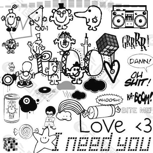 卡哇伊随机涂鸦元素PS笔刷