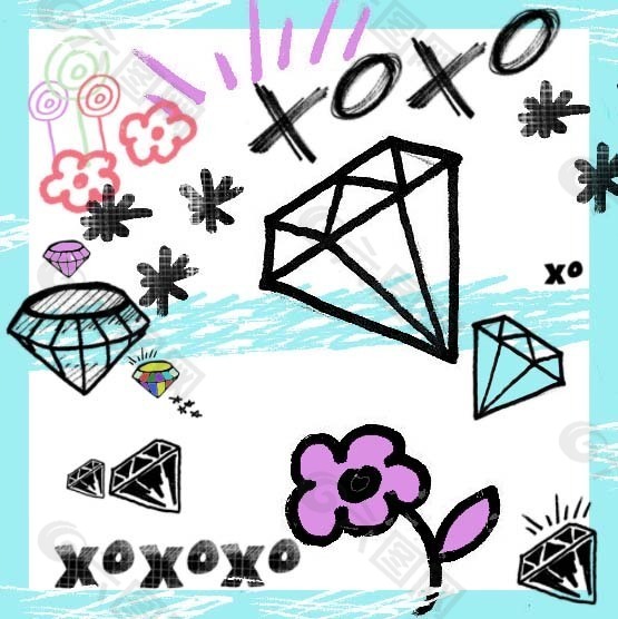 可爱卡哇伊照片装饰钻石涂鸦笔刷