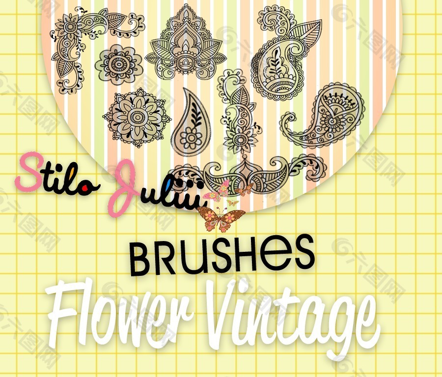 漂亮的手绘艺术花纹图案PS笔刷素材免费下载