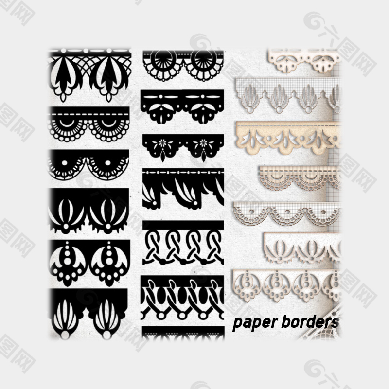 花边条纹、蕾丝边图案、十字绣边PS笔刷素材