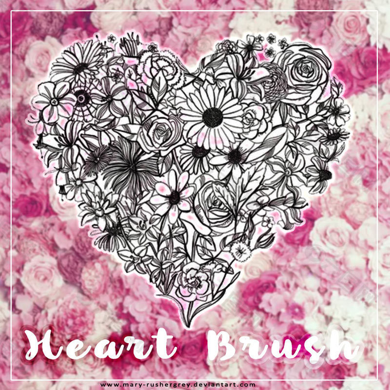 爱心图案、心形花纹花朵纹饰Photoshop情人节笔刷