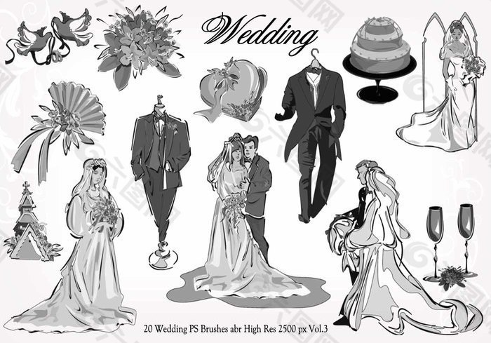 20种婚礼元素装扮图形PS笔刷下载 #.3