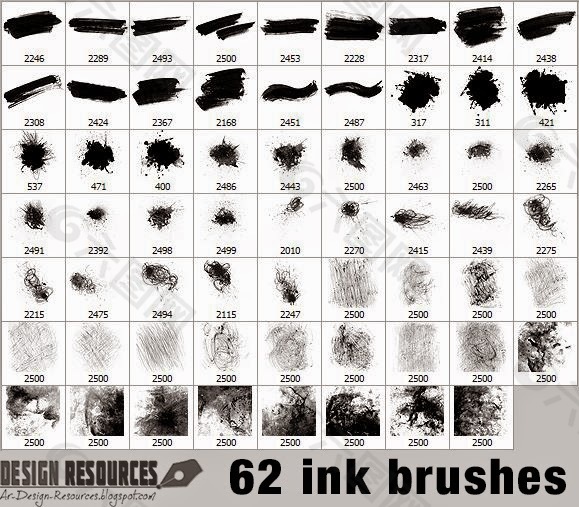 超大# 62种水墨痕迹、油墨刷子、喷溅效果Photoshop笔刷下载