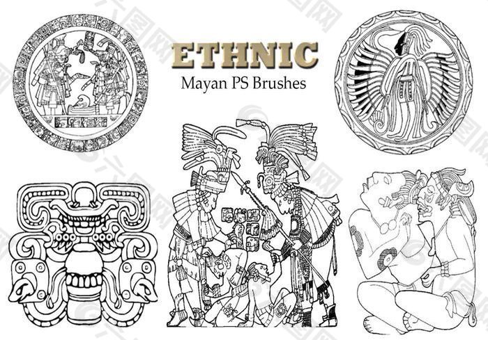 20种玛雅文化图腾、民族部落图案Photoshop笔刷下载
