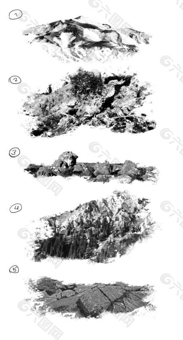 5种油画式山脉与岩石笔刷