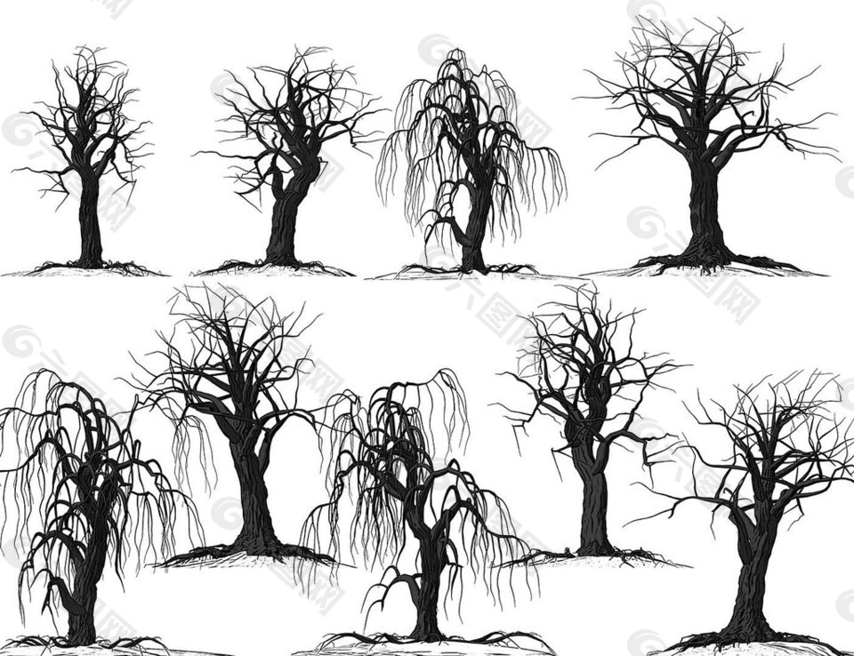 枯干的树木、恐怖大树Photoshop鬼树笔刷