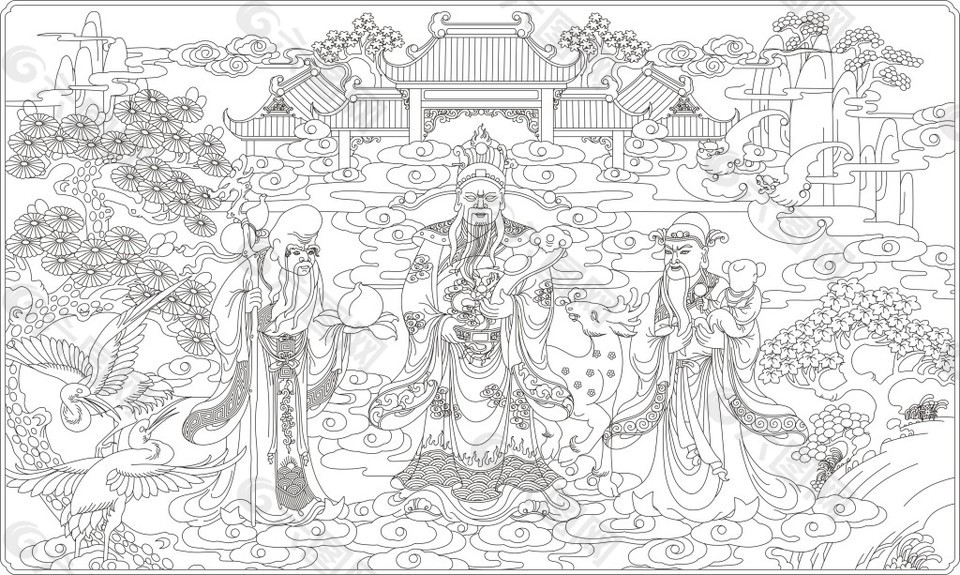 中国传统文化福禄寿矢量图