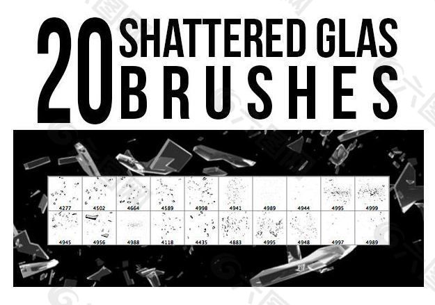 20种玻璃碎片、破碎、碎玻璃Photoshop笔刷素材