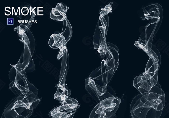 20种烟雾效果、流烟形状Photoshop笔刷素材下载