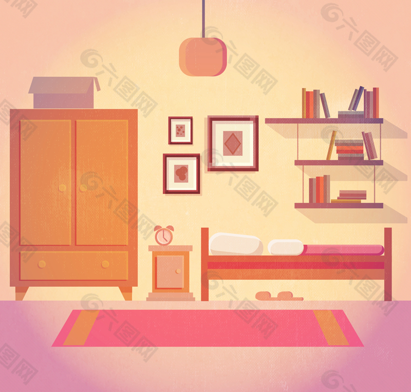 暖色调卧室设计矢量素材