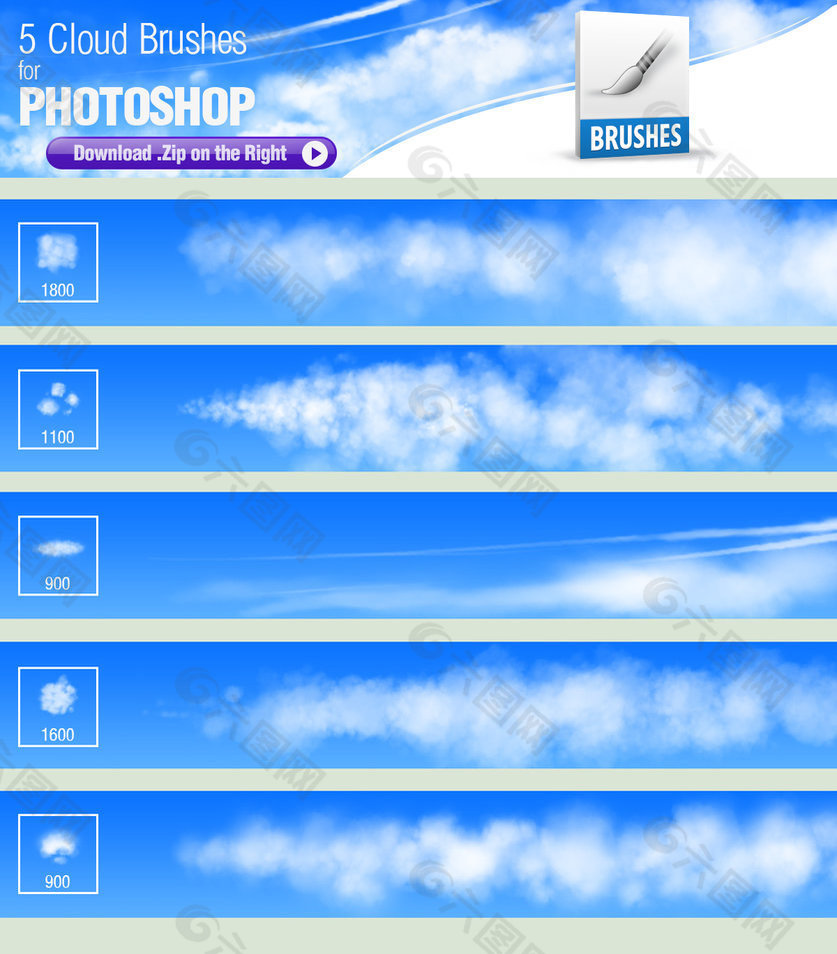 漂亮的白云ps笔刷 含 Tpl工具预设 下载平面广告素材免费下载 图片编号 六图网