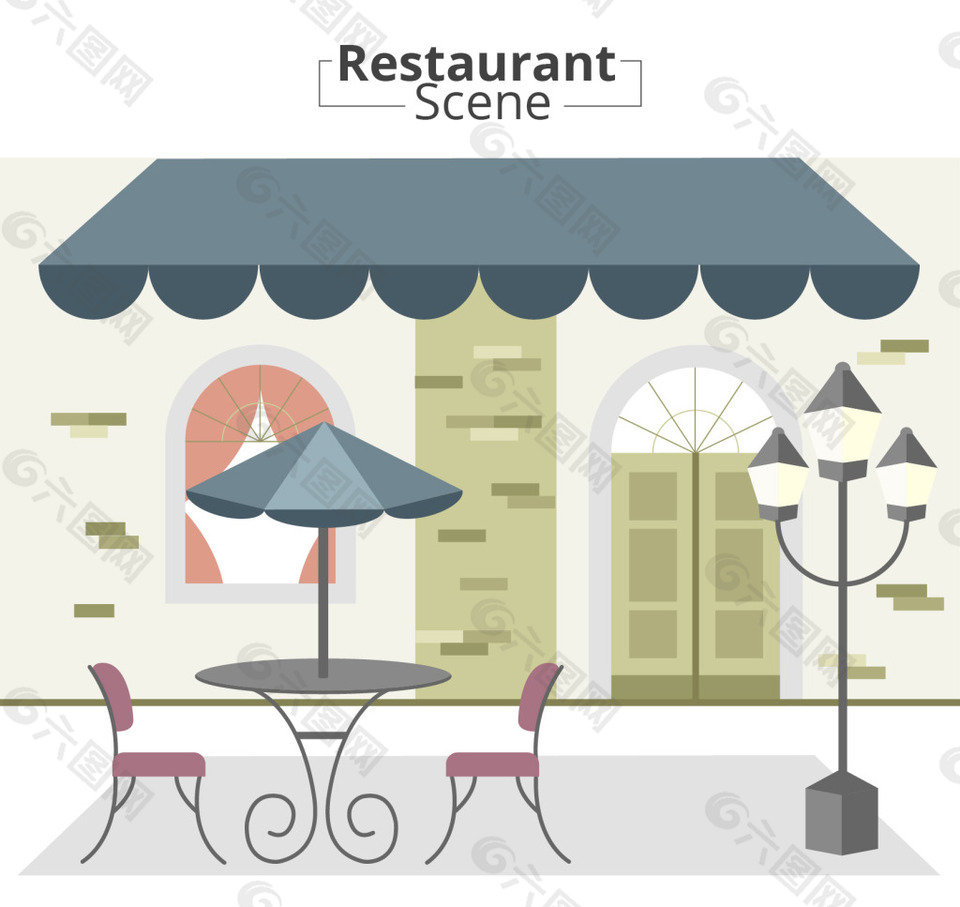 户外餐厅卡通场景素材
