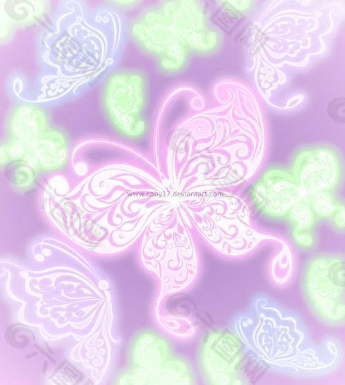 梦幻光影蝴蝶花纹PS笔刷下载