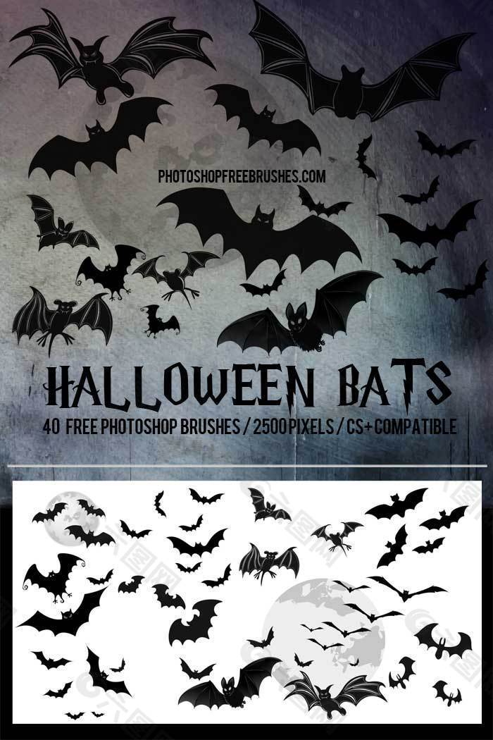 21种万圣节卡通蝙蝠Photoshop笔刷素材下载