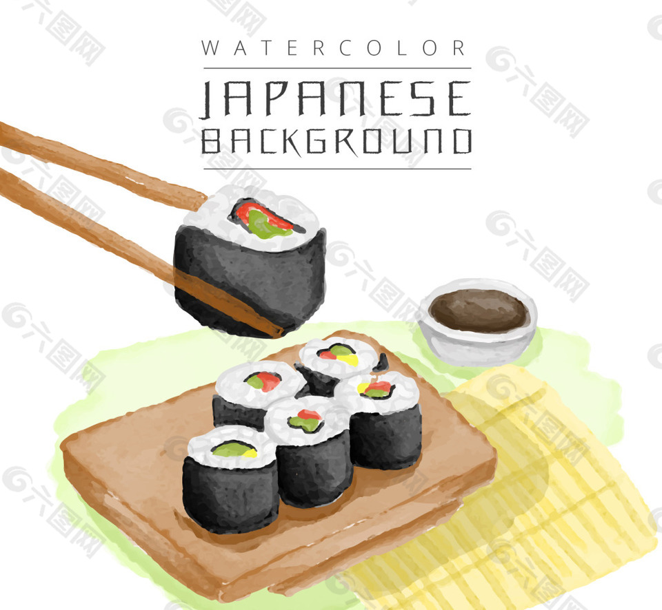 美味寿司片水彩背景