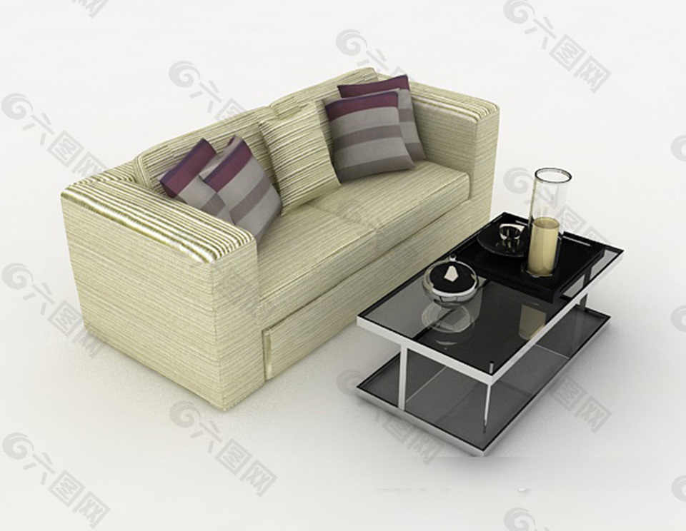 清新双人沙发3d模型下载