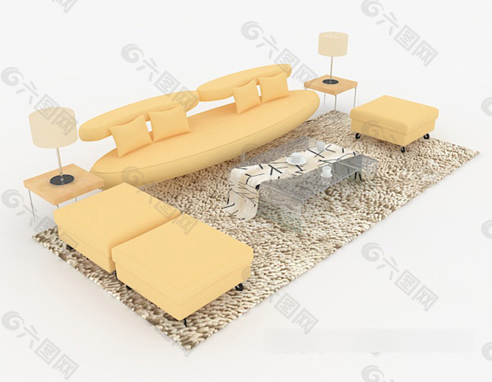 个性黄色组合沙发 3d模型下载