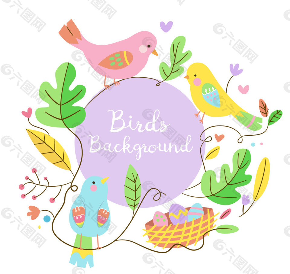 彩色可爱鸟装饰背景