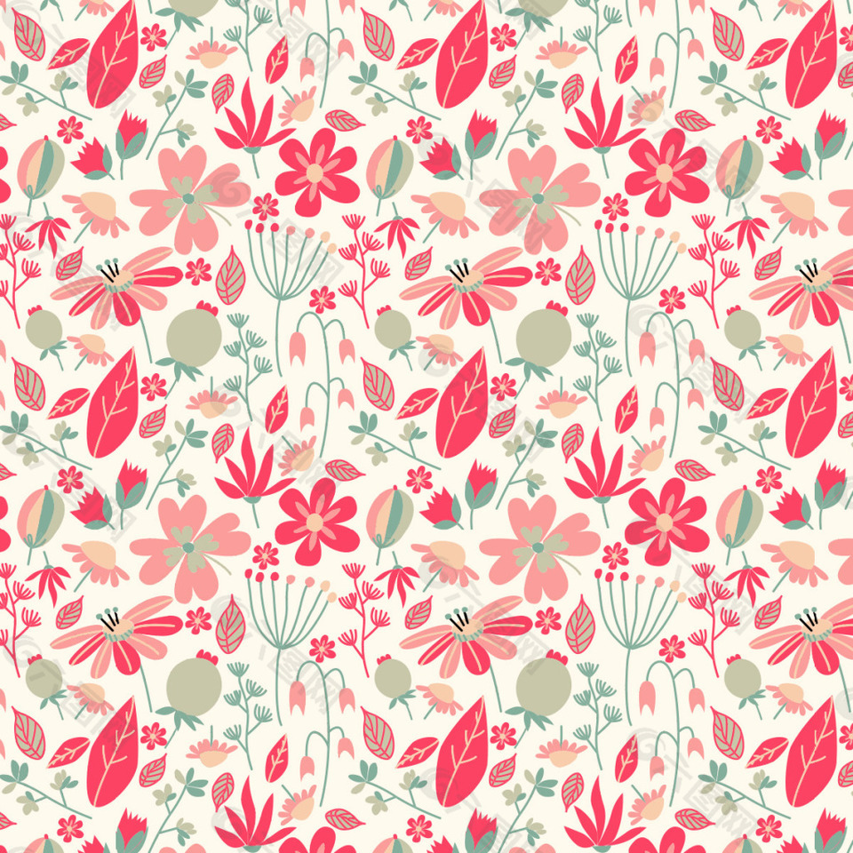 美丽的复古图案与花和叶