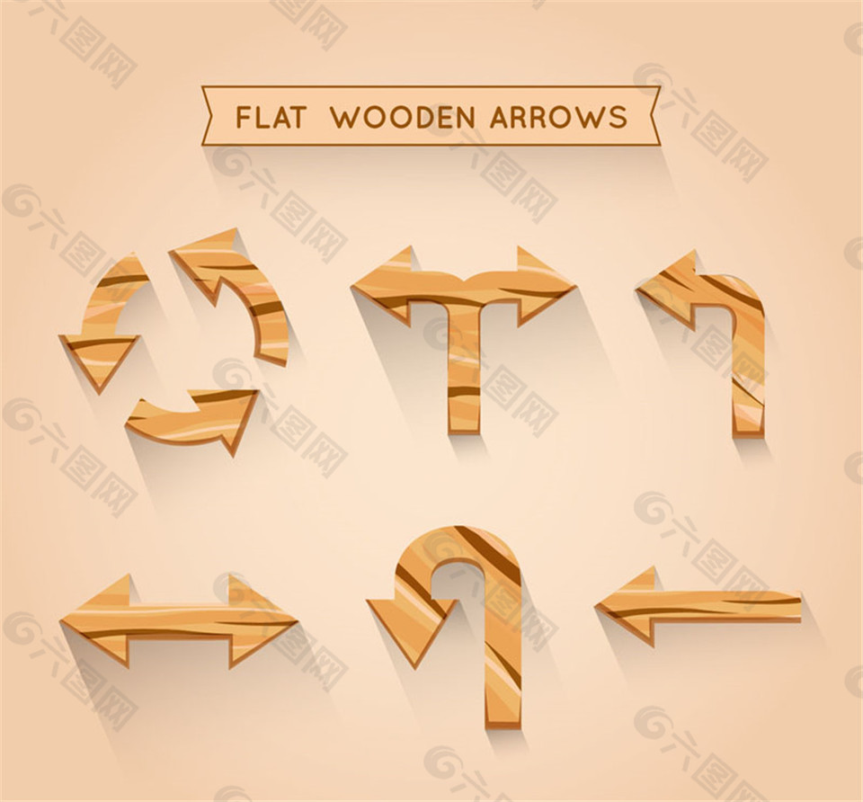 6款木制箭头设计矢量素材