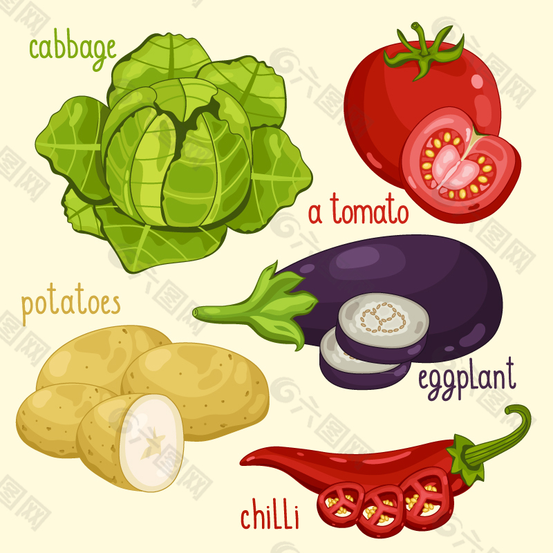 茄子,土豆,辣椒,蔬菜,矢量图..