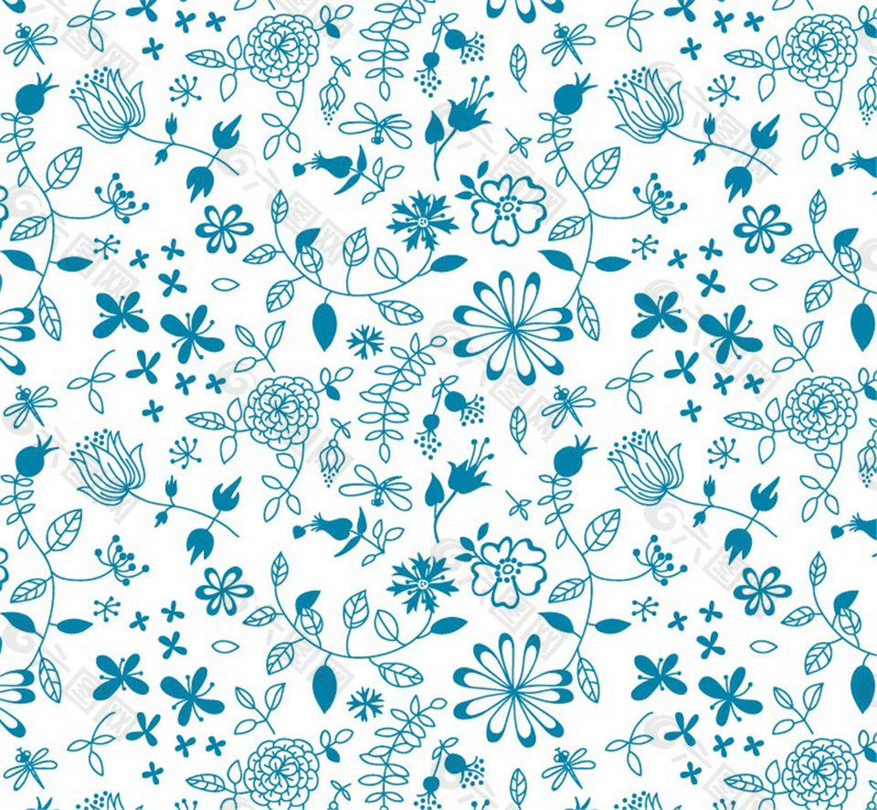 蓝色花朵无缝背景矢量图设计元素素材免费下载(图片编号:7942088)-六