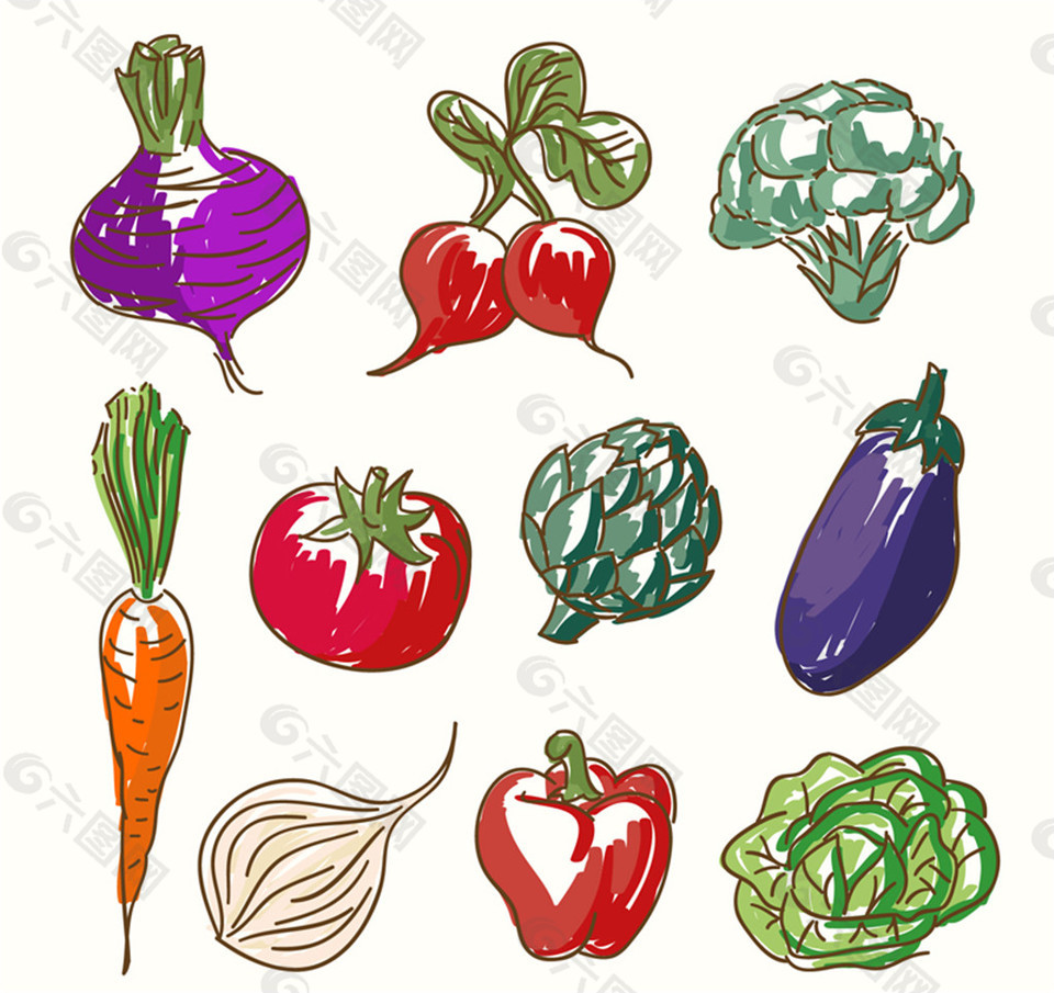 9款彩绘蔬菜矢量素材