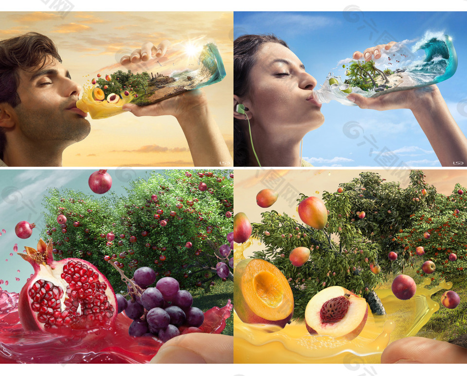 天然绿色环保水果饮料创意海报