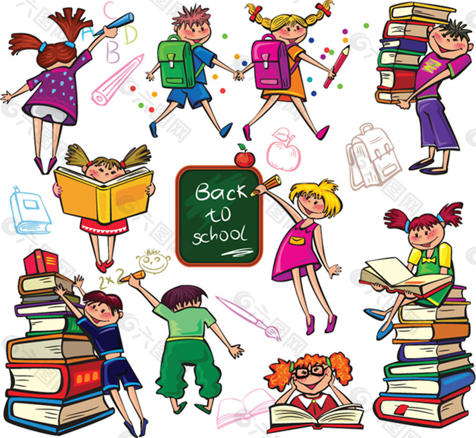卡通校园生活矢量素材