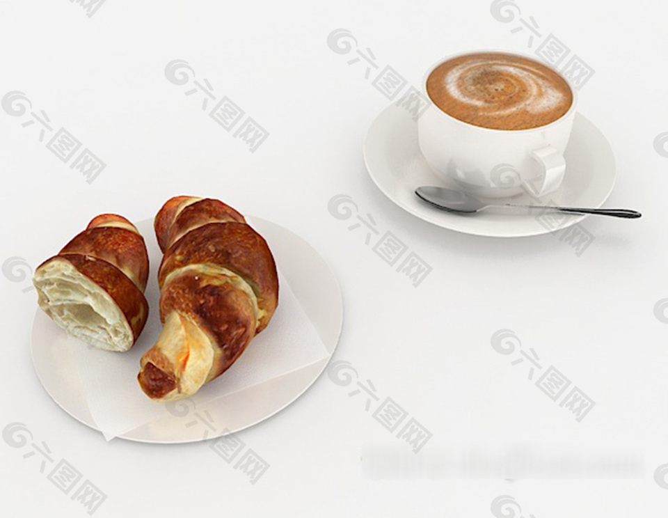 牛角包和咖啡3d模型下载