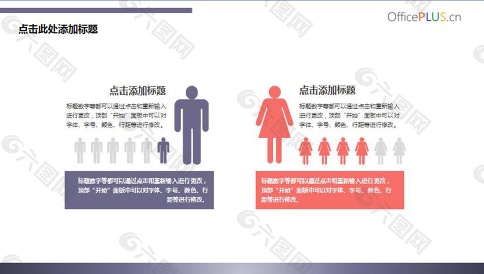 男女人口对比PPT图表信息模板