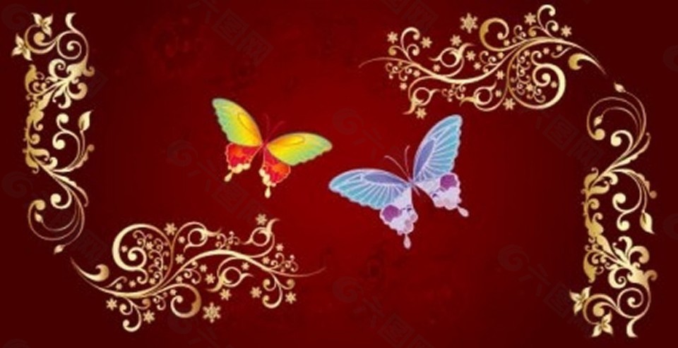 蝴蝶和鲜花向量自由向量