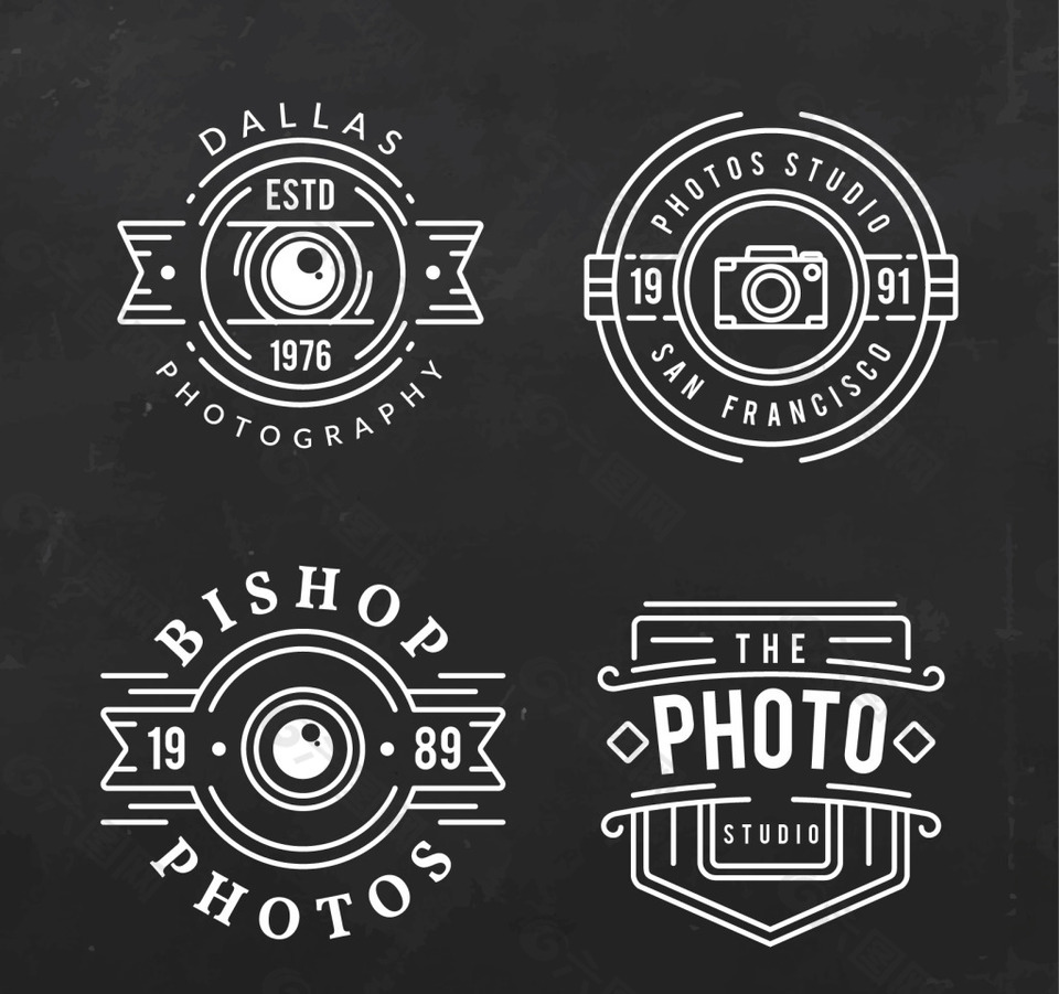 黑色背景上的白色线条的摄影标志