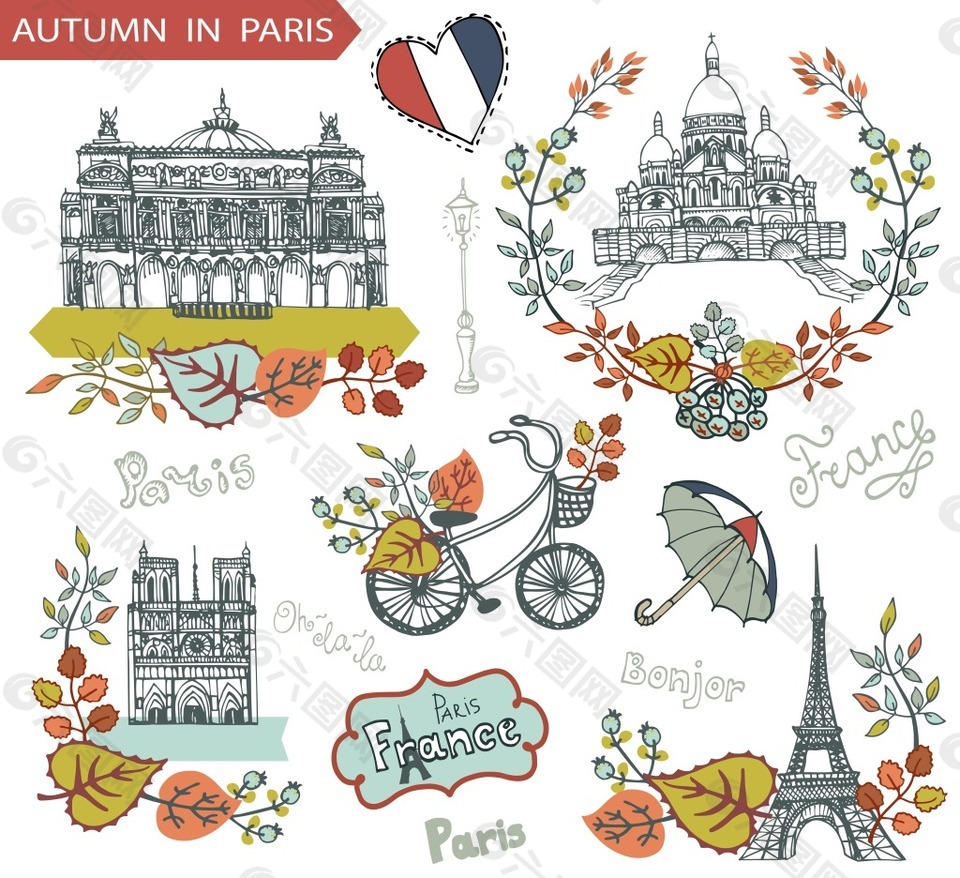 清新手绘标志建筑装饰小物件