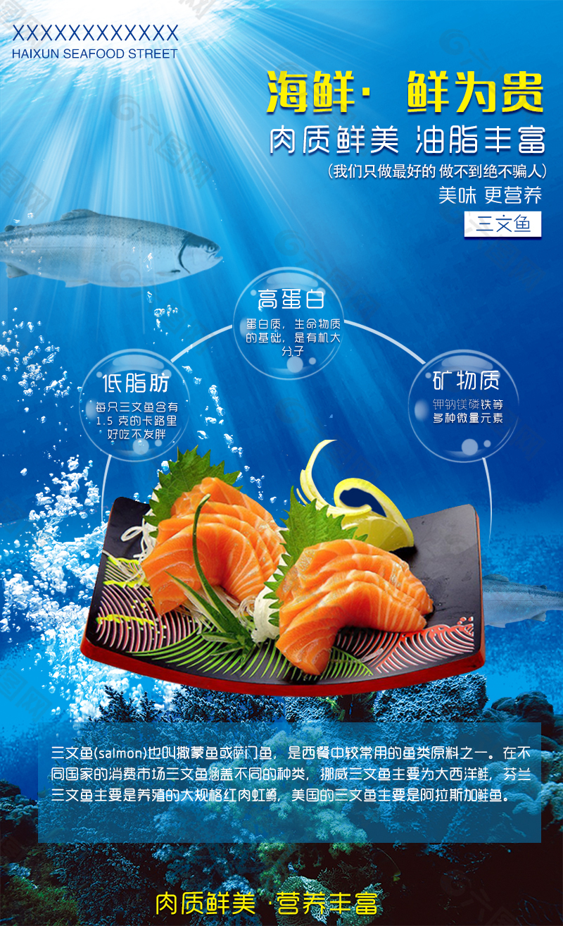海鲜三文鱼海报平面广告素材免费下载(图片编号:7961084)