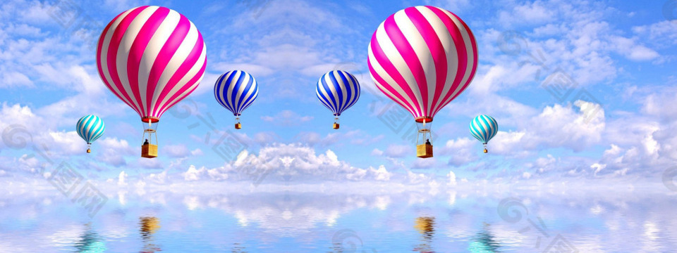 海上热气球蓝天白云背景