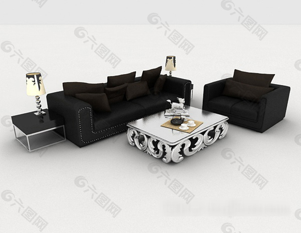 现代商务黑色组合沙发3d模型下载