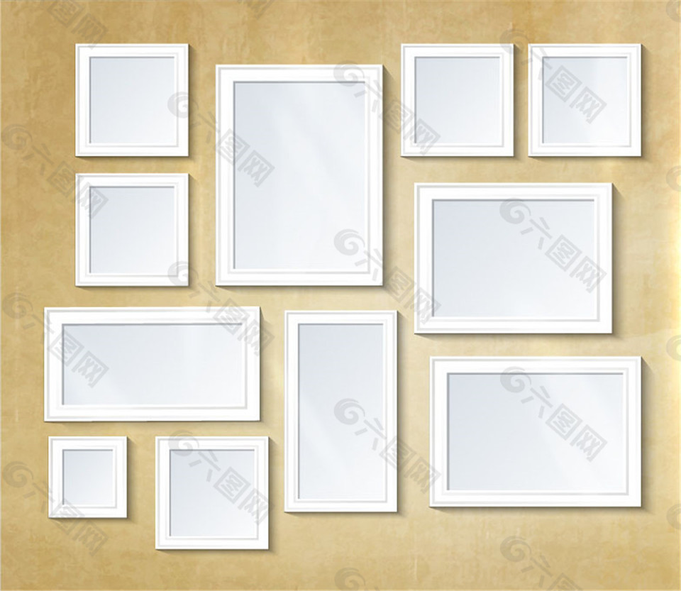 白色相框照片墙矢量素材
