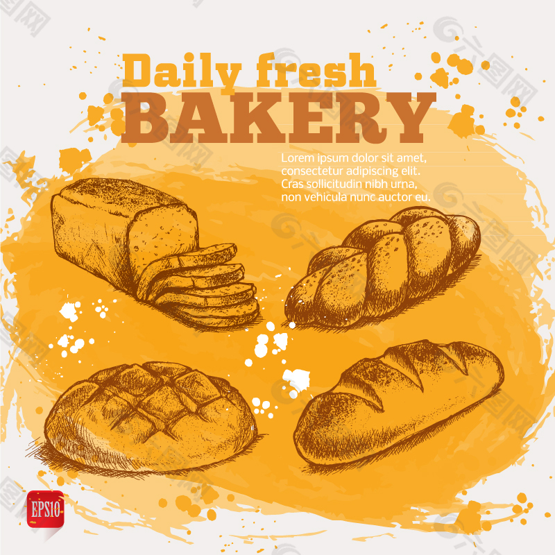 4款手绘美味面包矢量素材
