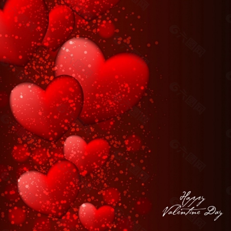 红色的心快乐情人节背景自由向量